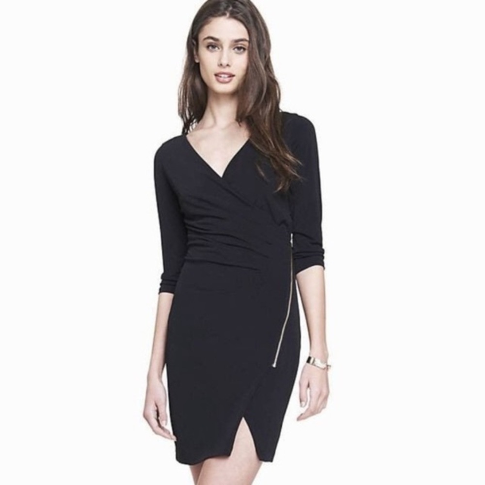 NWT!  EXPRESS Jersey Wrap Dress with Accent Metal Silver Zipper.